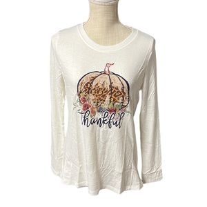NWT Modern Canvas Long Sleeve Shirt Sweater Thankful Leopard Floral Pumpkin